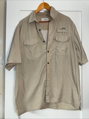 Jawbone Tackle Casual Short Sleeve Button-Down Shirt - Beige Sz LG